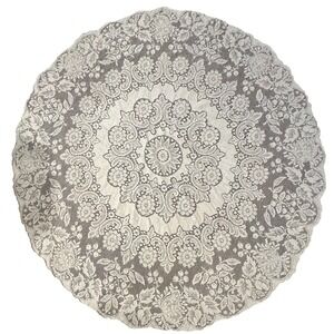 Vintage 60" Round Lace Tablecloth White Floral Medallion Scallope